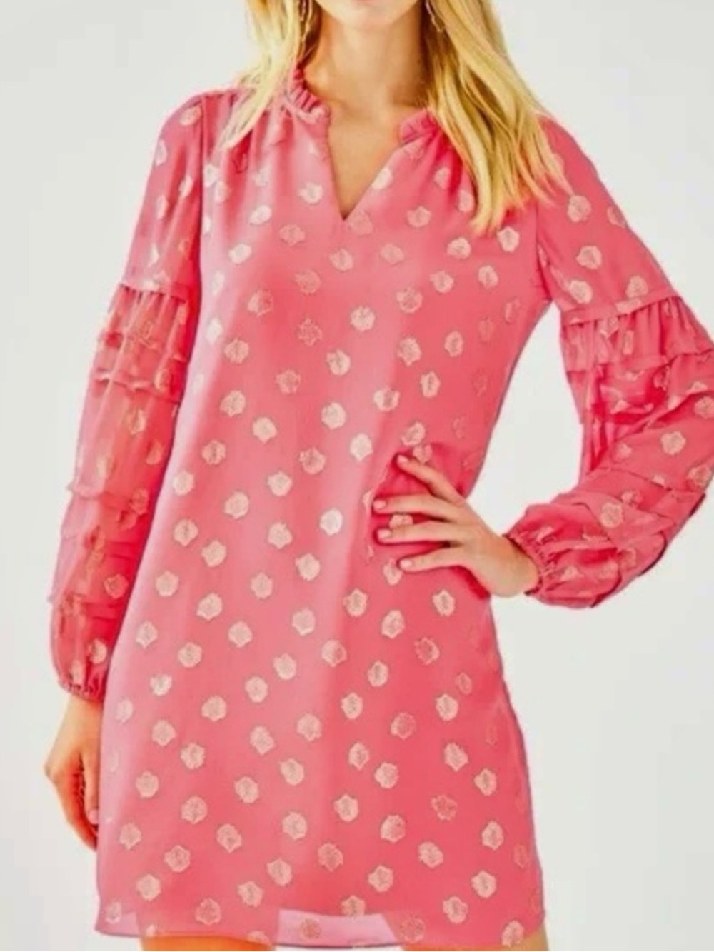 Lilly Pulitzer Giana Silk Dress In Coral Spritz Seagrass Metallic Clip